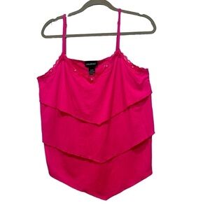 Lane Bryant pink embroidered dazzling adjustable straps ruffle tank top 14/16